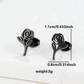 Minimalist black hollow rose stud earrings in stainless steel on white stone background - Rose Shape (082 Black) / Black