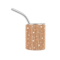 Glitzy 3oz stainless steel mini tumbler with rhinestones in golden finish with straw - Straight / Gold