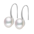 Classic S925 silver drop earrings with round white natural pearls on white background - White Gold / 10mm White Natural Pearl Earrings