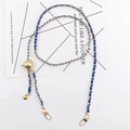 Detail of blue leather woven chain strap with gold metal accents and adjustable ball bead - Sapphire Blue