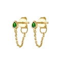 Detail of gold chain earrings with green pear-shaped stones and s925 silver needles - Green Gold