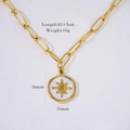 Detail of 14K gold plated paperclip chain necklace with white shell star pendant - Octagonal Star Round Disc Mother of Pearl Pendant (XB2406007-8)