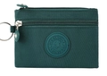 Dark green nylon mini coin purse with double zippers and metal keychain clip - Malachite green
