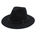 Detail of black fedora hat featuring gold rivets and metal ring on leather band - M (56-58cm) / Black