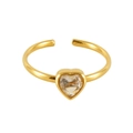 Adjustable golden heart ring with a clear crystal gemstone and an open band design - Heart White Zirconia