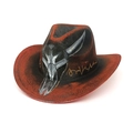 Vintage red-black gradient cowboy hat featuring a white bull skull design and script art - Red Black Gradient Bull Skull (5#)