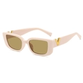Retro rectangular sunglasses with beige frames, tea lenses and gold V-shaped metal accent - Light Pink Frame Tea Lenses