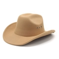 Détail d'un chapeau de cow-boy camel avec des œillets d'aération argentés et bord incurvé - M (56-58cm) / Chameau