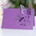 Deep purple laser-cut seat card with 3D butterfly design and floral patterns - Dark Purple