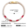 Detailansicht Gold-Tennisarmband mit weißen Zirkonia und roten Steinen, 16 cm Länge - Gold mit rotem Stein (JDB0305008-RD)