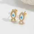 Elegante visvormige evil eye oorknopjes met blauw emaille en goudkleurige afwerking - Visvorm Stijl / Blauw Visoog