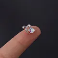 20G stainless steel cartilage stud earring with silver moon and AB crystal heart - Moon Heart Aurora Gemstone Style (HSPJ308-7#S)