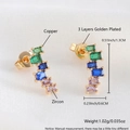 French style gold plated earrings with colorful rectangular zircons and emerald accents - Gold Plated Geometric Multicolor
