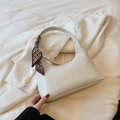 Creamy white crescent underarm bag for ladies with red silk scarf handle detail - Off White