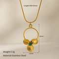 Detail of clover pendant necklace with green stone and dimensions on grey background - Clover Pendant