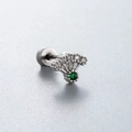 Titanium steel fan-shaped stud earring with dark green zircon heart and silver finish - Fan Shaped Green Gemstone Style (A106-5#)