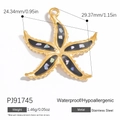 Starfish pendant in 18k gold plated stainless steel with colorful shell inlay - Starfish Black Shell Pendant (PJ91745)