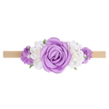 Baby nylon headband featuring purple silk rose, white flowers and faux pearls - Style 8 (8)