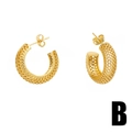 Elegantes pendientes de aro en forma de C bañados en oro con textura de malla tejida - Estilo B - Oro Malla Hueca
