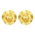 Minimalist 18K gold plated stainless steel sunburst sun hat hoop earrings on white background - Gold Round Sunburst Pattern Earrings (MS-496)