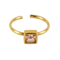 Adjustable golden stainless steel ring featuring a square pink gemstone centerpiece - Gold Pink Square Bangle