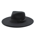 Detail van een zwarte wollen fedora hoed met bijpassend ripslint en strikdetail - M (56-58cm) / Zwart