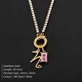 14K gold plated stainless steel initial necklace with pink zircon crystal pendant - Letter N