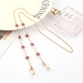 Golden eyewear chain featuring square rose red glitter charms and silicone connectors - 1007-3 (Carmine)