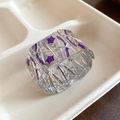 Bracciale elastico in metallo argento con stelle in smalto viola e cristalli lucidi - Viola