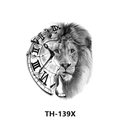 Waterproof tattoo sticker variant featuring a lion head and roman numeral clock design - Th-139 / 210*148mm