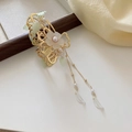 Golden orchid hair claw clip with white flowers, green leaves, pearls and elegant tassels - Gold White Flower Butterfly Tassel Claw Clip (10#)
