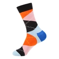 Chaussettes mi-hautes à motifs géométriques noirs, orange, roses et bleu vif - 958-Patchwork Géométrique