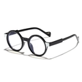 Classic round black frame glasses with silver decorative hinges for a retro fashion look - Black with White / Anti Blue Light
