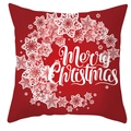 Detail of red Christmas pillowcase featuring a white snowflake wreath and Merry Christmas text - Red White Snowflake Wreath