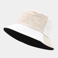 Detailed view of the dual-color cotton canvas bucket hat showing stitching and texture - One Size / Off-white Spliced