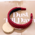 Retro deep red braided wide headband with cable knit texture and non-slip inner ring - 3cm*14cm / Burgundy