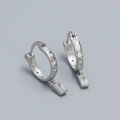 Orecchini a cerchio in argento S925 con incisione a stella e zircone rettangolare - Argento 925 / Oro Bianco