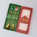 Christmas gift set with golden stainless steel spoon and fork featuring festive charms - Gold Tree/Christmas Hat [2PCS] Machine Polished