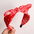 Red paisley print headband for women with knot bow detail and retro style finish - Red