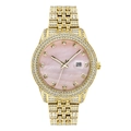 Dettaglio orologio dorato con cristalli e quadrante in madreperla rosa di lusso - Oro Rosa