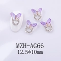 Detail of 3D purple gradient butterfly nail charms with rhinestones and dimensions - Purple Aurora Butterfly Silver Base (AG66)