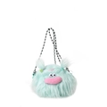Cute mint green furry monster crossbody bag with colorful hair clips and plaid strap - Small / Cyan