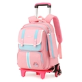 Pink rolling school bag for girls with unicorn badge and matching pencil case - 6-Wheel Trolley (Stair Climbing) / Pink