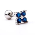 Surgical steel stud earring with four blue zircons in flower shape and screw back ball - Dark Blue Flower