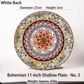 Bohemian ceramic dinner plate with colorful mandala patterns, 27cm diameter round dish - 11 Inch Flat Plate - No. 3 / Multicolor 3