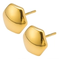 Detail view of gold geometric stud earrings with polished mirror finish and pebble shape - Irregular Liquid Geometric Style (D123-G)