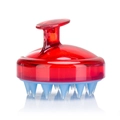 Silicone scalp massager brush with ergonomic red handle and soft blue bristles - Transparent Red