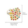 Broche paon avec cristaux multicolores et base dorée avec dimensions détaillées incluses - Paon Doré Pavé Strass Coloré (XD825447)
