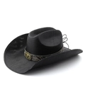 Sombrero de vaquero occidental tejido negro con hebilla de toro de metal y remaches - M (56-58cm) / Todo Negro