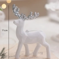 White Christmas reindeer ornament with silver glitter antlers and hanging string, 11cm height - 11cm Porcelain White Reindeer